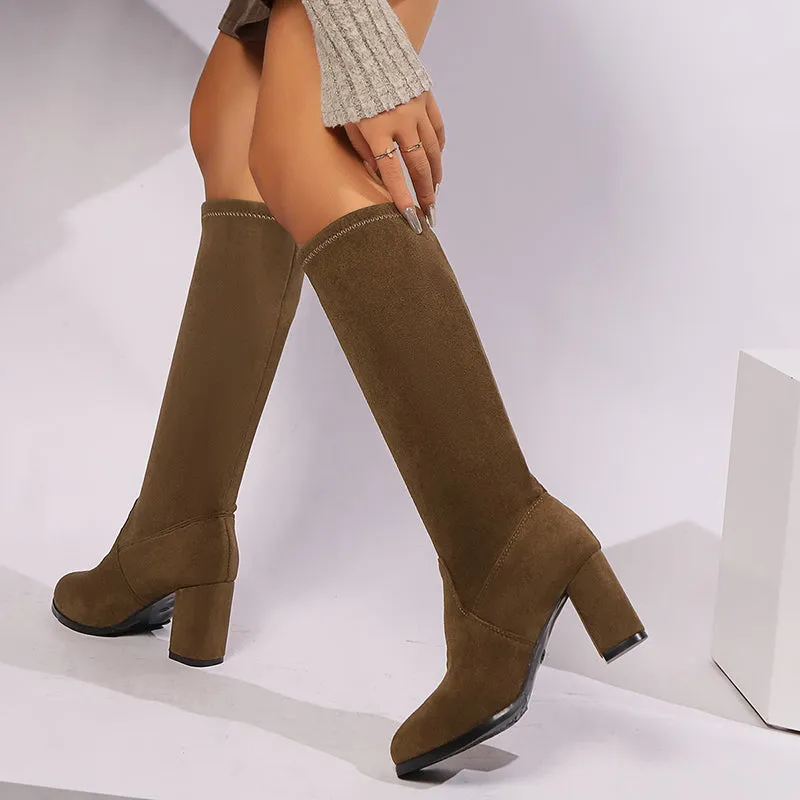 Women's faux suede stretch under the knee boots pull-on