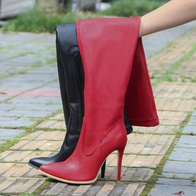 Women's heeled skinny elastic thigh high pointed toe boots sexy tall boots