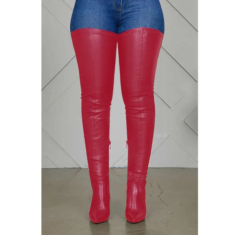 Women's heeled skinny elastic thigh high pointed toe boots sexy tall boots