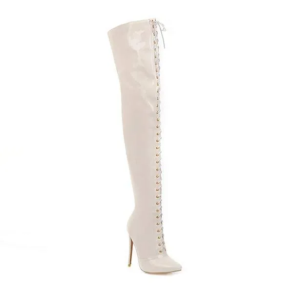 Women's Pointed-Toe Stiletto Lace-Up Over-the-Knee Pole Dance Boots 72278925C