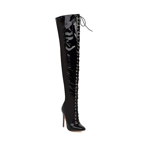 Women's Pointed-Toe Stiletto Lace-Up Over-the-Knee Pole Dance Boots 72278925C