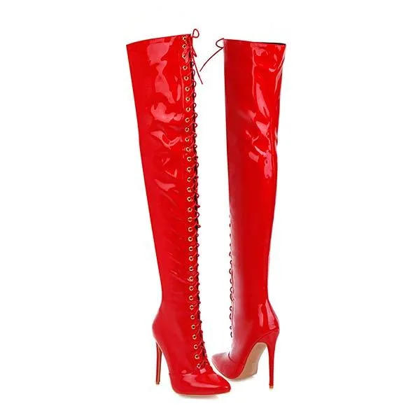 Women's Pointed-Toe Stiletto Lace-Up Over-the-Knee Pole Dance Boots 72278925C