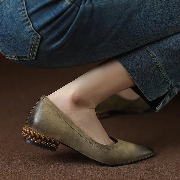 Women's Retro Wheat Sole Pointed Toe Flat Shoes 24730160S