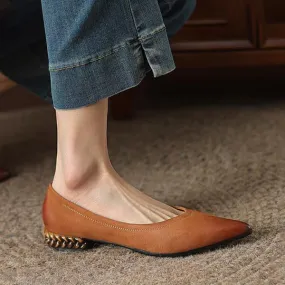Women's Retro Wheat Sole Pointed Toe Flat Shoes 24730160S