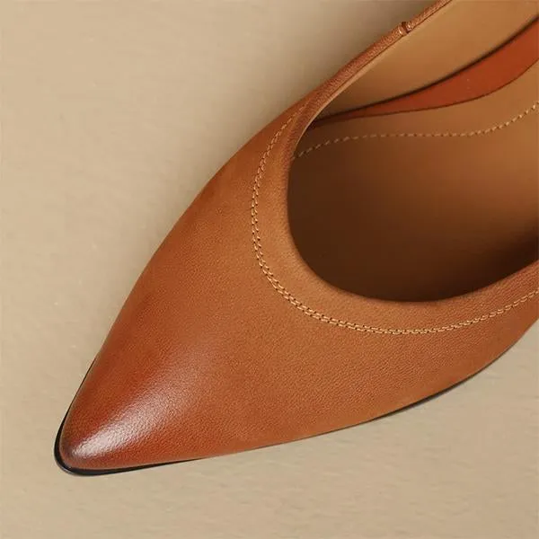 Women's Retro Wheat Sole Pointed Toe Flat Shoes 24730160S