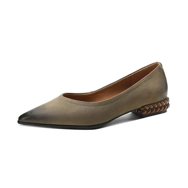 Women's Retro Wheat Sole Pointed Toe Flat Shoes 24730160S