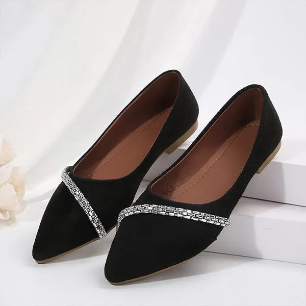 Women's Rhinestone Black Pointed Toe Slip-On Flats 72866873S