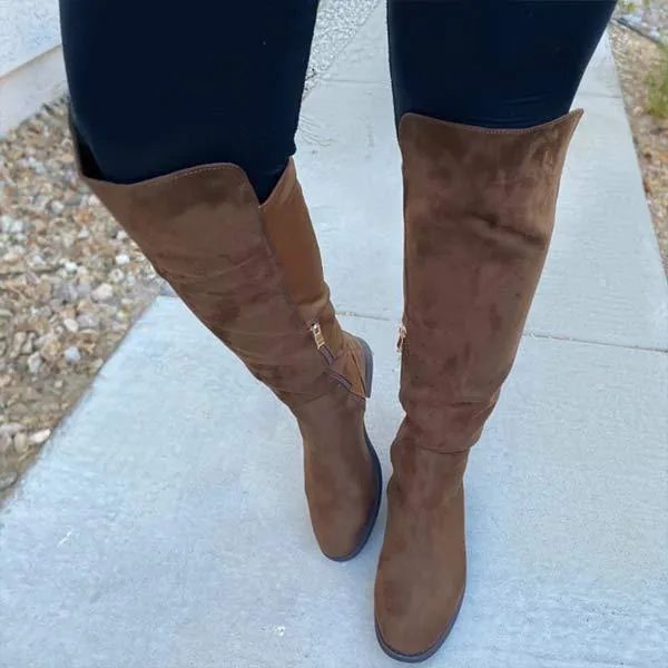 Women's Round Toe Knee-High Boots - Comfortable Low-Heel Boots 03624319C