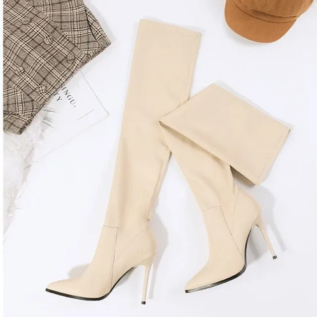 Women's sexy stiletto heel over the knee boots for party elastic stretch pointed toe boots