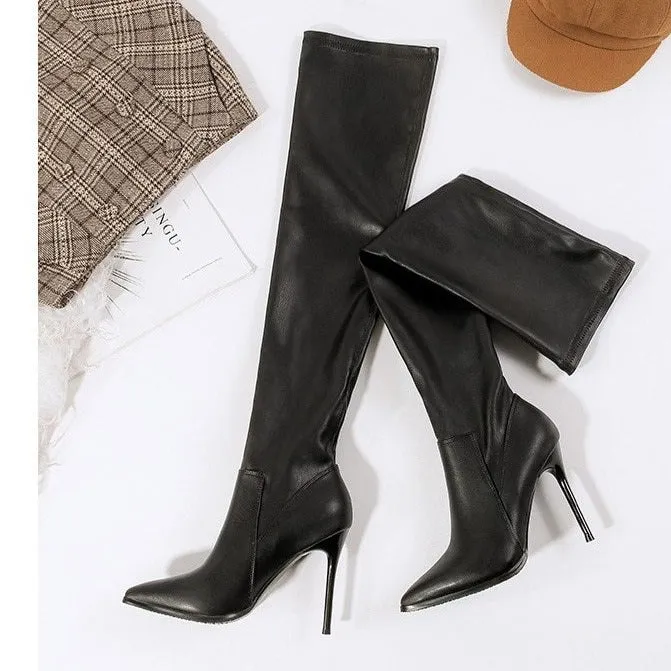 Women's sexy stiletto heel over the knee boots for party elastic stretch pointed toe boots