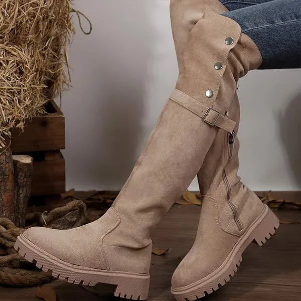Women's Suede Reversible Fold-Down Thick-Soled Over-The-Knee Boots 17952535C