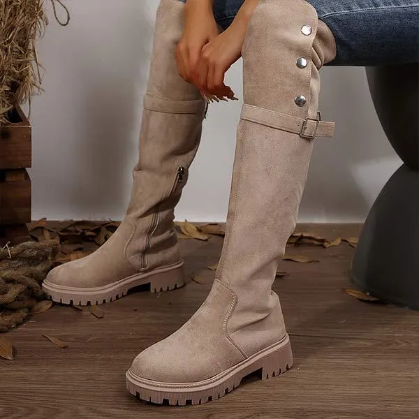 Women's Suede Reversible Fold-Down Thick-Soled Over-The-Knee Boots 17952535C