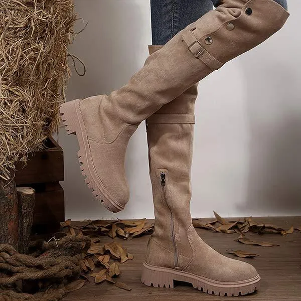 Women's Suede Reversible Fold-Down Thick-Soled Over-The-Knee Boots 17952535C
