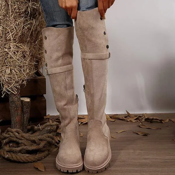Women's Suede Reversible Fold-Down Thick-Soled Over-The-Knee Boots 17952535C