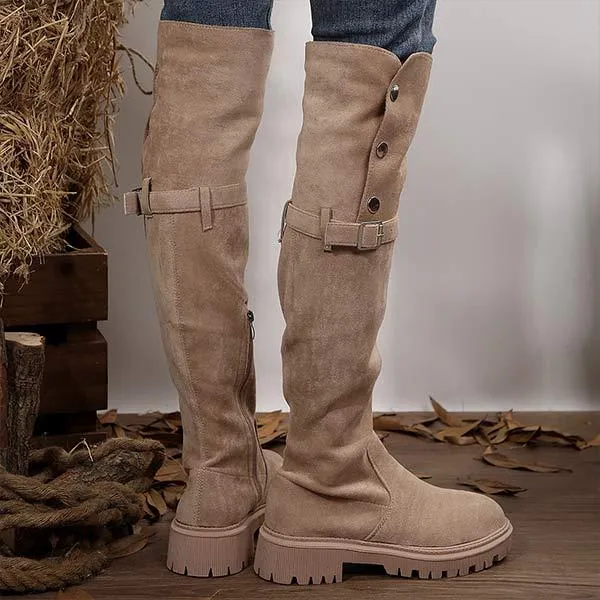Women's Suede Reversible Fold-Down Thick-Soled Over-The-Knee Boots 17952535C
