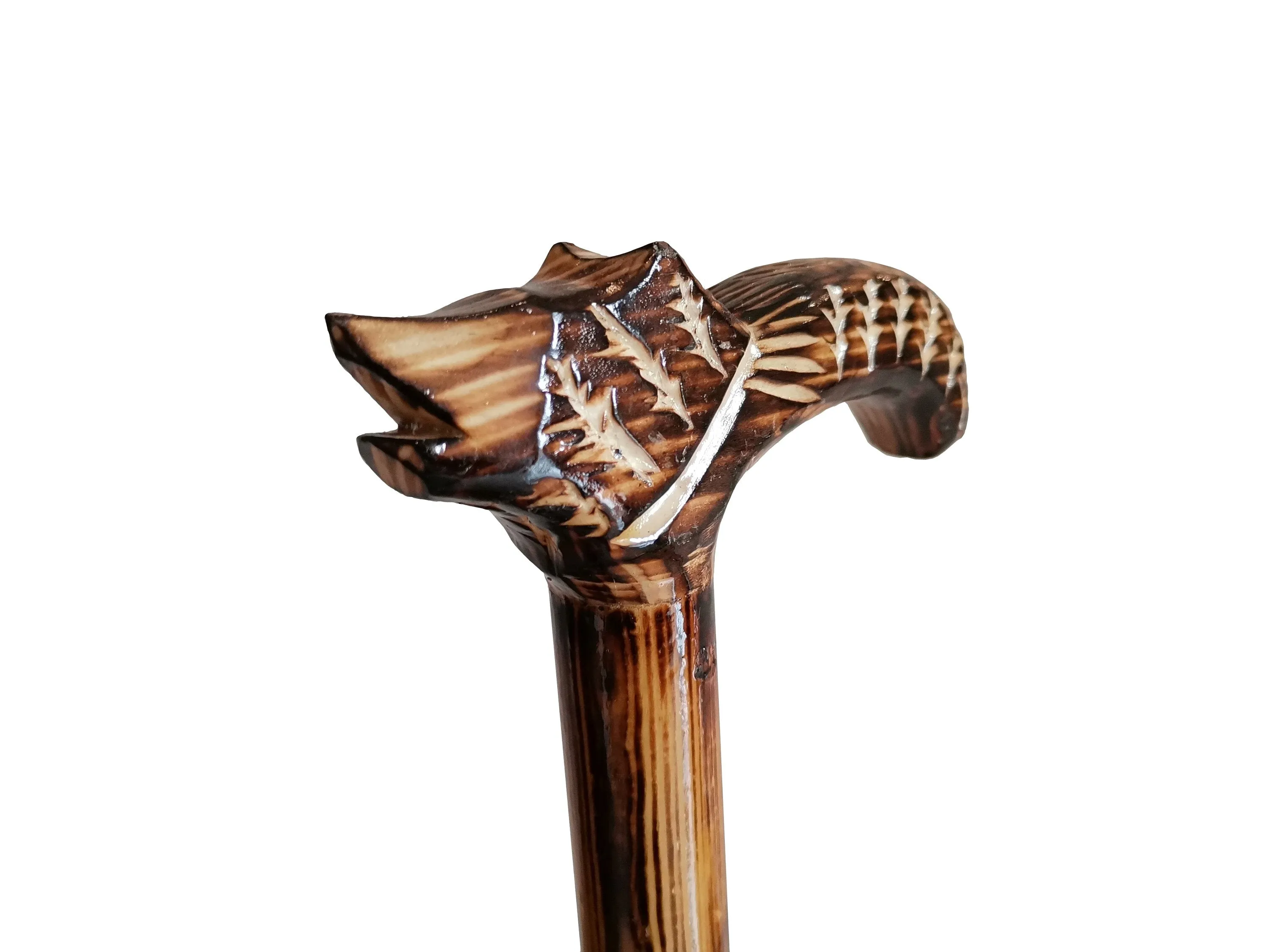 Wooden walking cane, Rustic walking stick made of beech wood, Handcarved cane, Lightweight cane with wolf head's decorative carved handle
