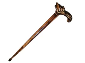 Wooden walking cane, Rustic walking stick made of beech wood, Handcarved cane, Lightweight cane with wolf head's decorative carved handle