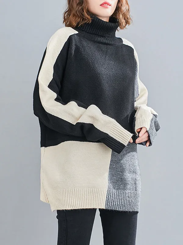 xakxx Stylish Split-Joint High-Neck Knitting Sweater