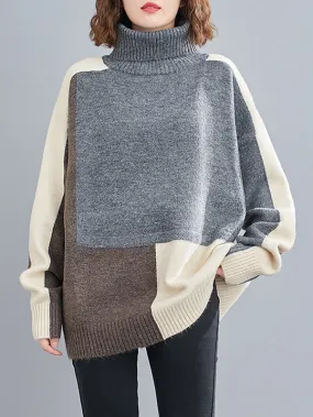 xakxx Stylish Split-Joint High-Neck Knitting Sweater