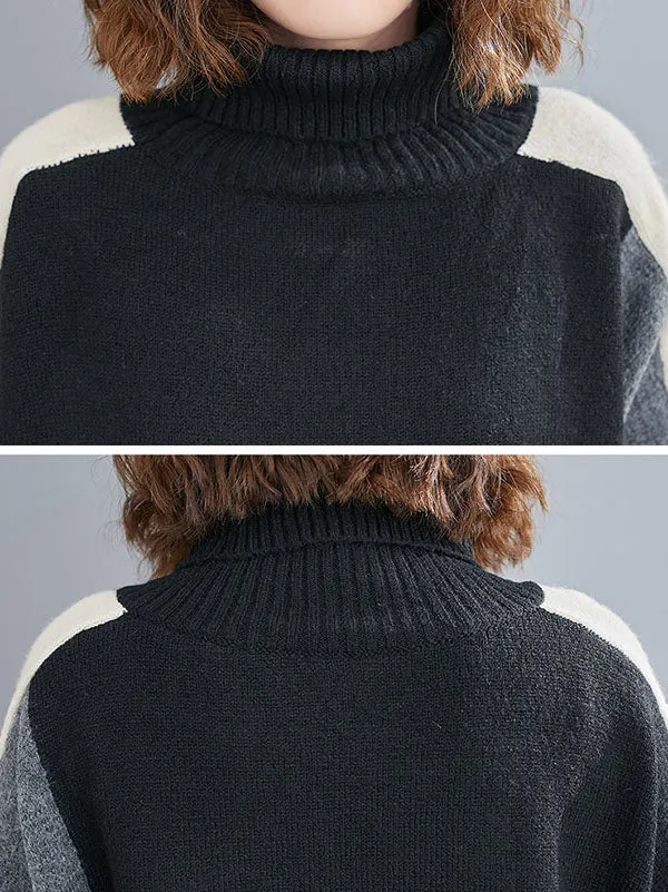 xakxx Stylish Split-Joint High-Neck Knitting Sweater