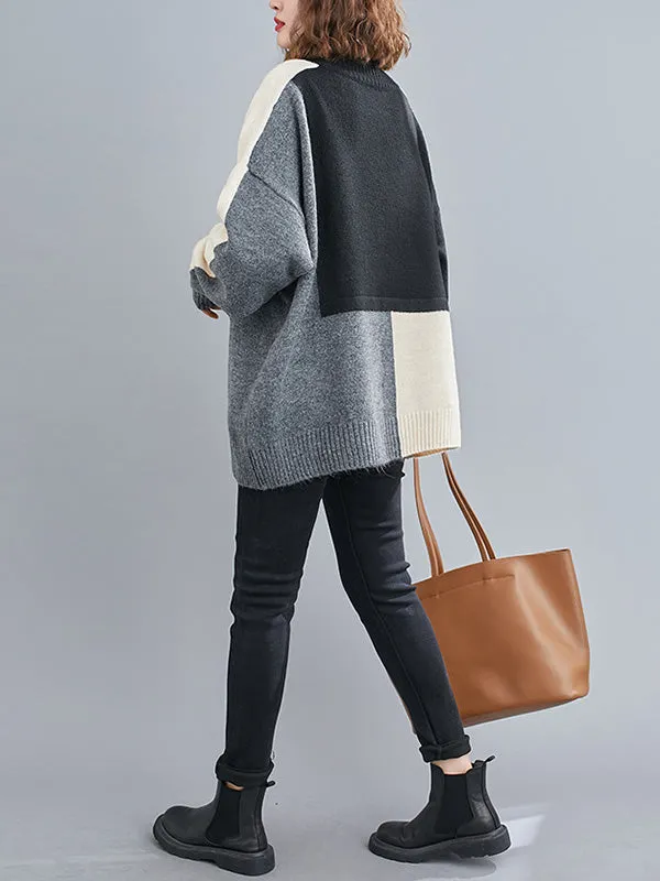 xakxx Stylish Split-Joint High-Neck Knitting Sweater