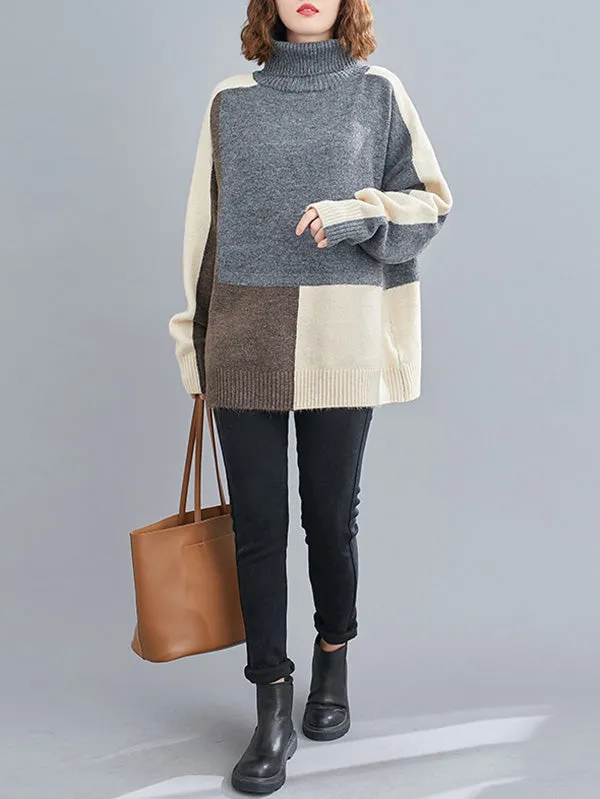 xakxx Stylish Split-Joint High-Neck Knitting Sweater