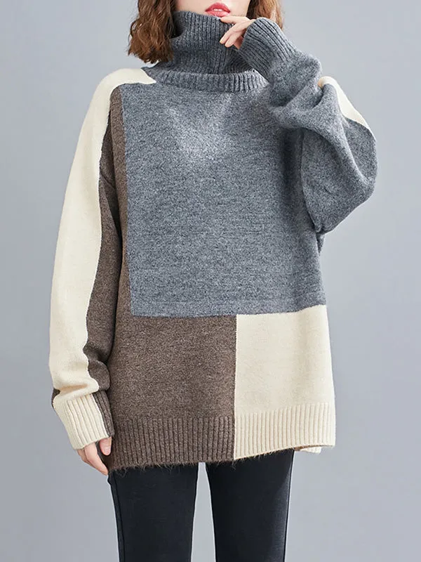 xakxx Stylish Split-Joint High-Neck Knitting Sweater