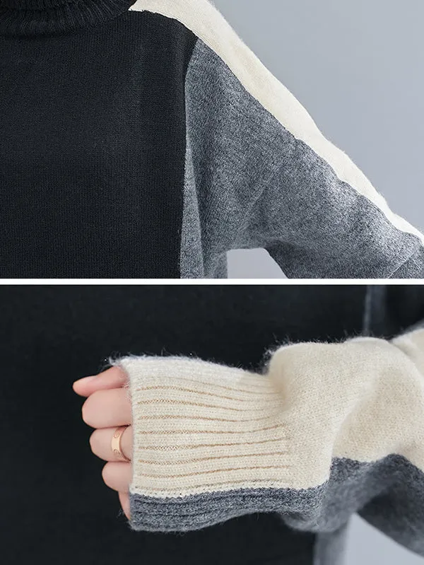 xakxx Stylish Split-Joint High-Neck Knitting Sweater