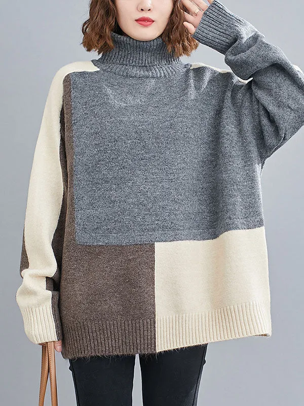 xakxx Stylish Split-Joint High-Neck Knitting Sweater