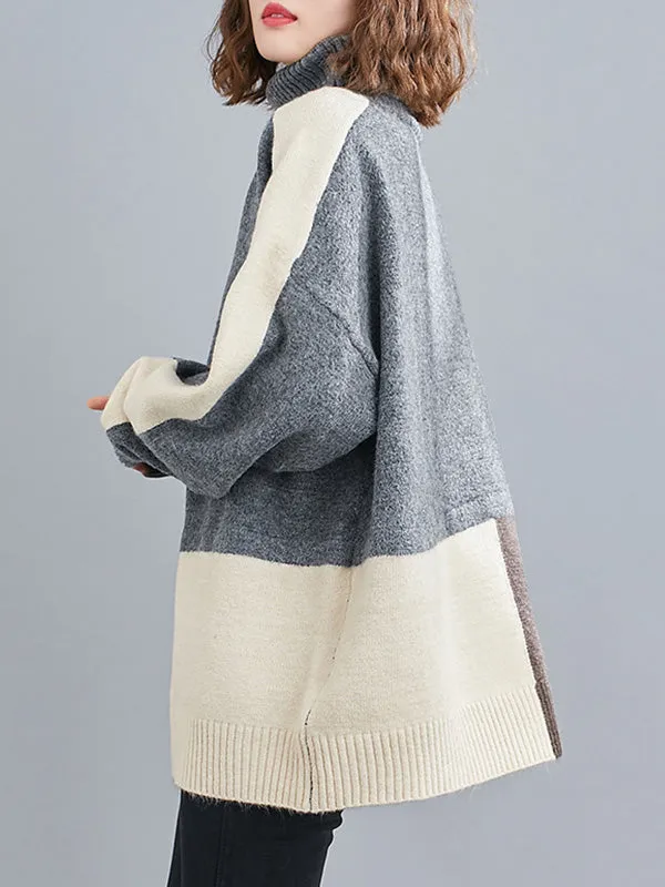 xakxx Stylish Split-Joint High-Neck Knitting Sweater