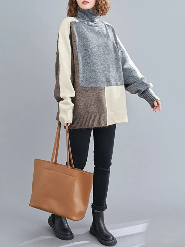 xakxx Stylish Split-Joint High-Neck Knitting Sweater