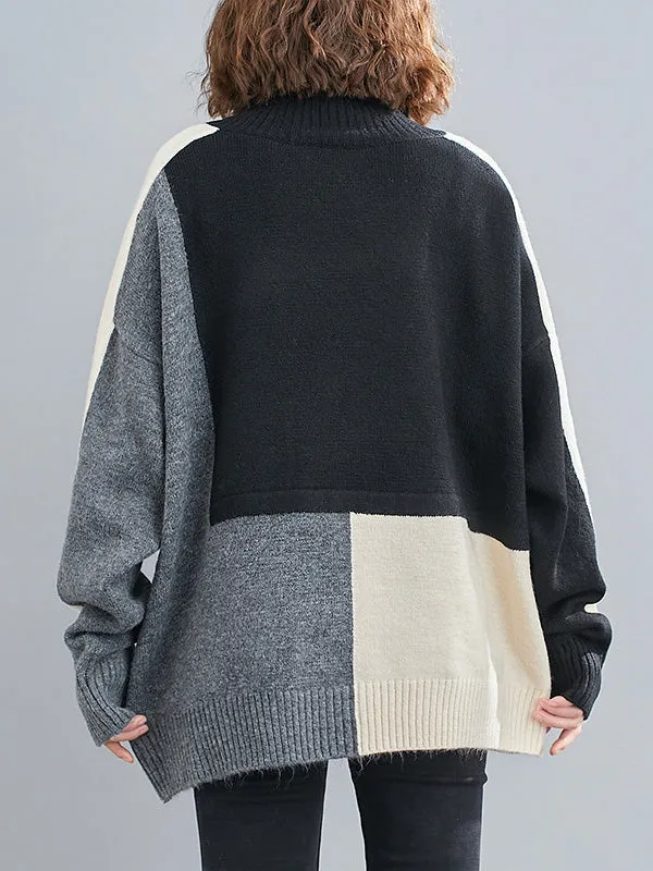 xakxx Stylish Split-Joint High-Neck Knitting Sweater